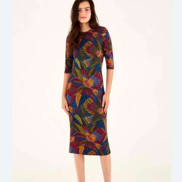 Farm Rio Dotted Macaws Lenzing Ecovero Viscose Tropical Dress, Dotted Macaws S - Picture 1 of 10